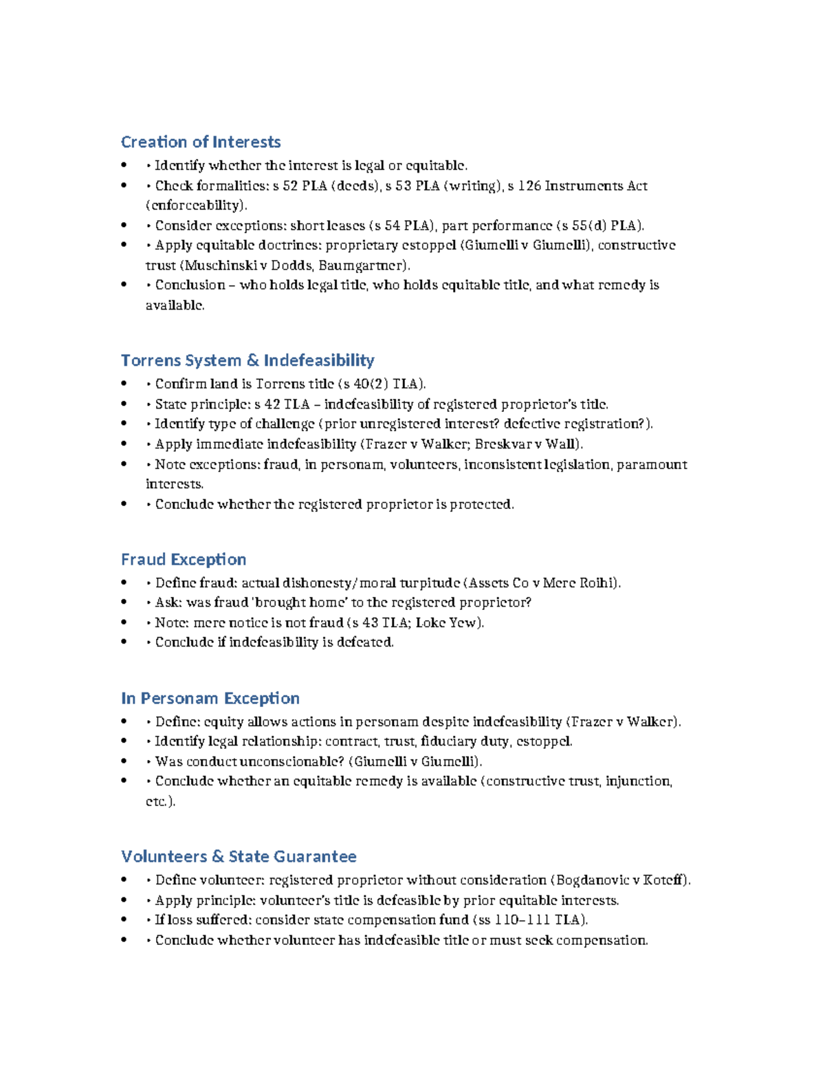 Land Law Exam Guide - Seminar Questions on Legal & Equitable Interests ...