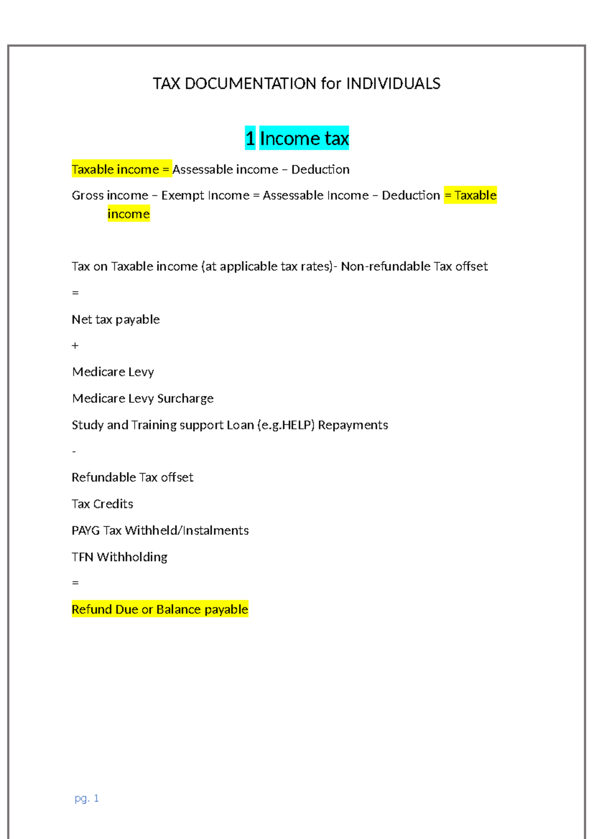TAX Documentation for Individuals - TAX DOCUMENTATION for INDIVIDUALS 1 ...