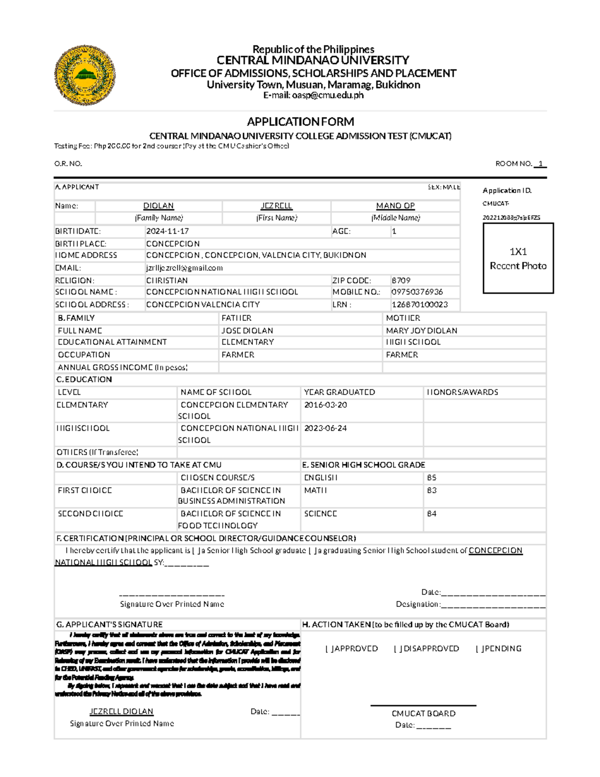 CMUCAT Application Form for 2nd Courser Admissions - Studocu