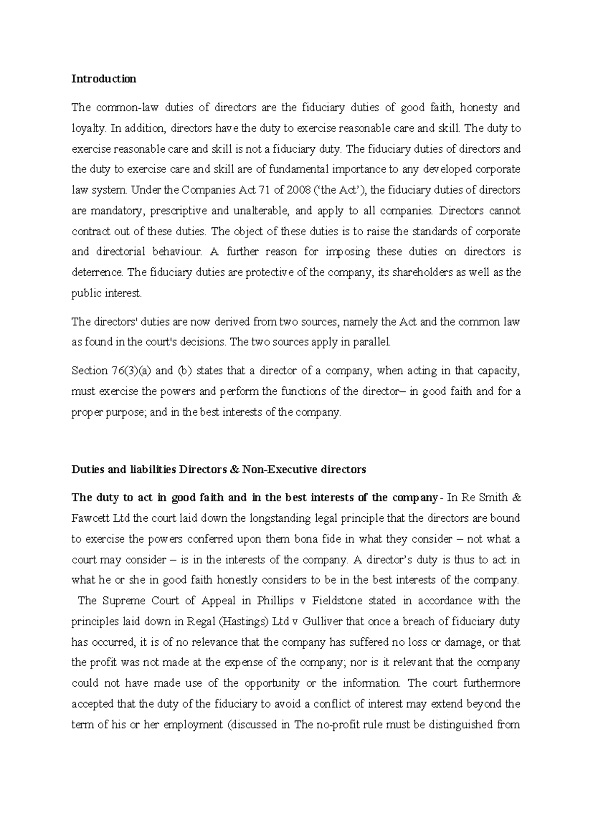Corporate Law: Section 76 Duties of Directors Explained - Studocu