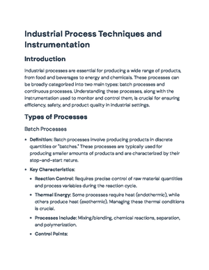 Industrial Process Techniques & Instrumentation Overview (ENG 301 ...