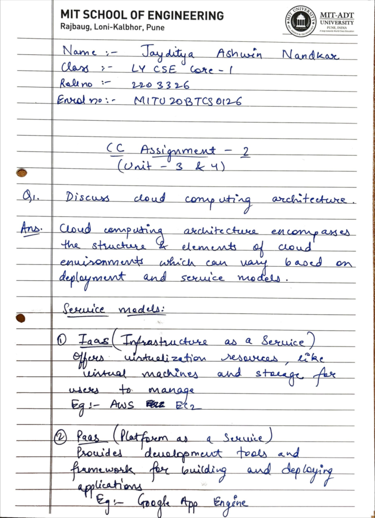 CC Assignment 2 - Cloud Computing Architecture & Storage Models ...