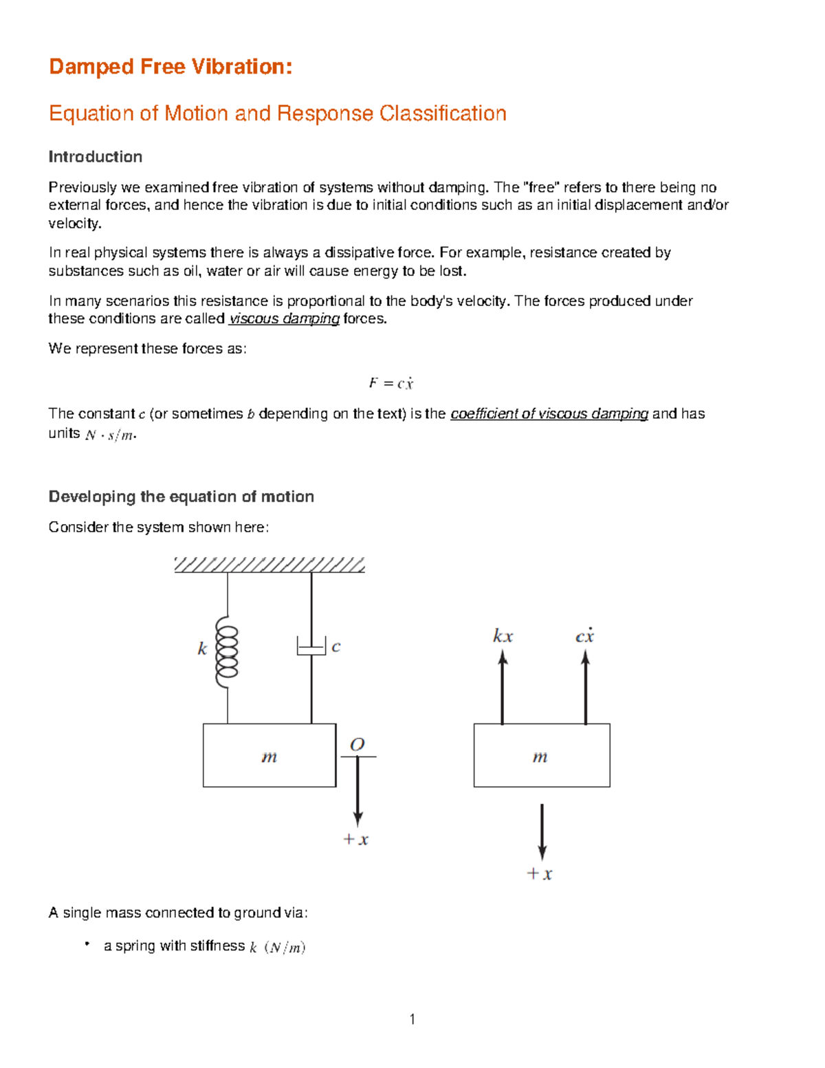 Damped Free Vibration Analysis and Equation of Motion - Studocu