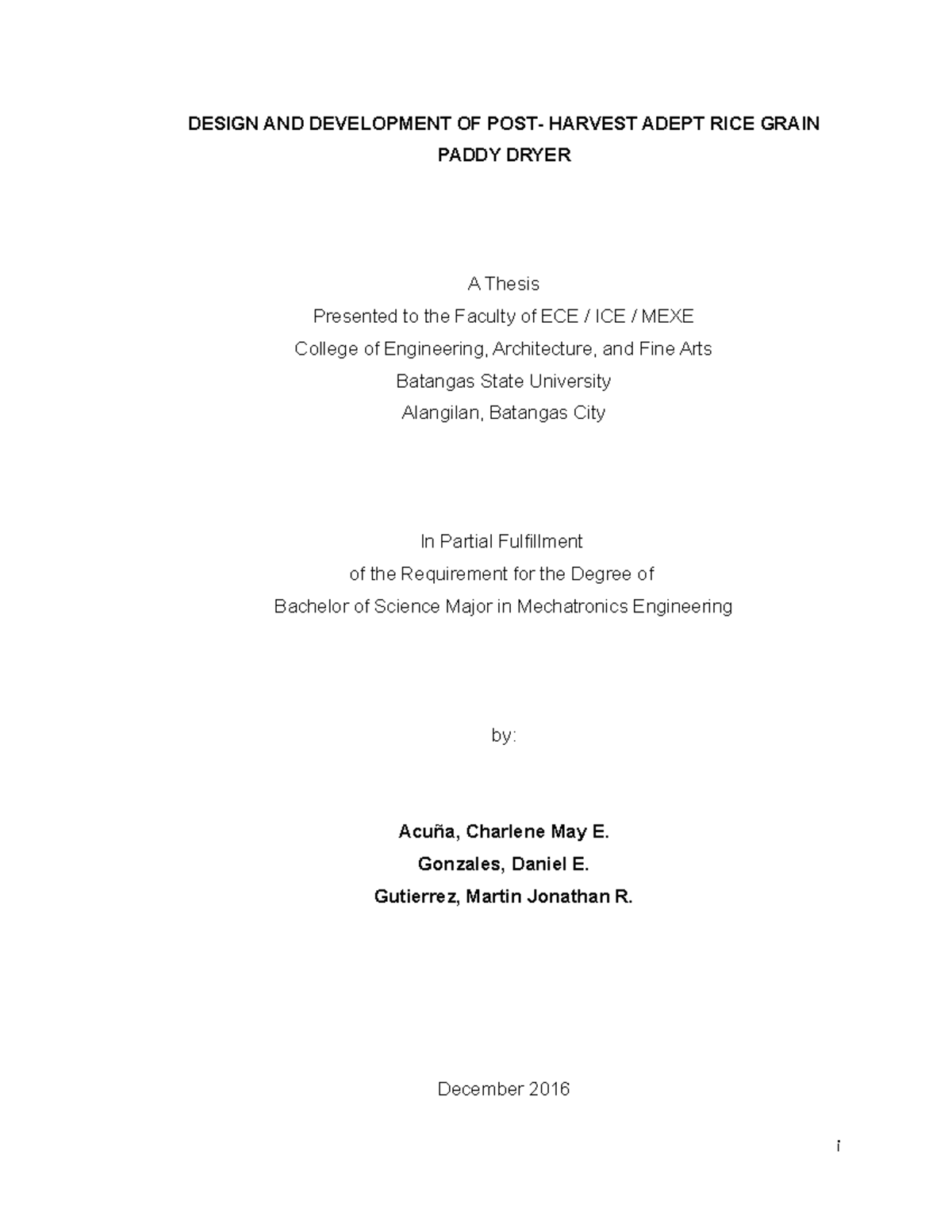 Final Thesis on Post-Harvest Rice Grain Paddy Dryer - ECE/MEXE - Studocu
