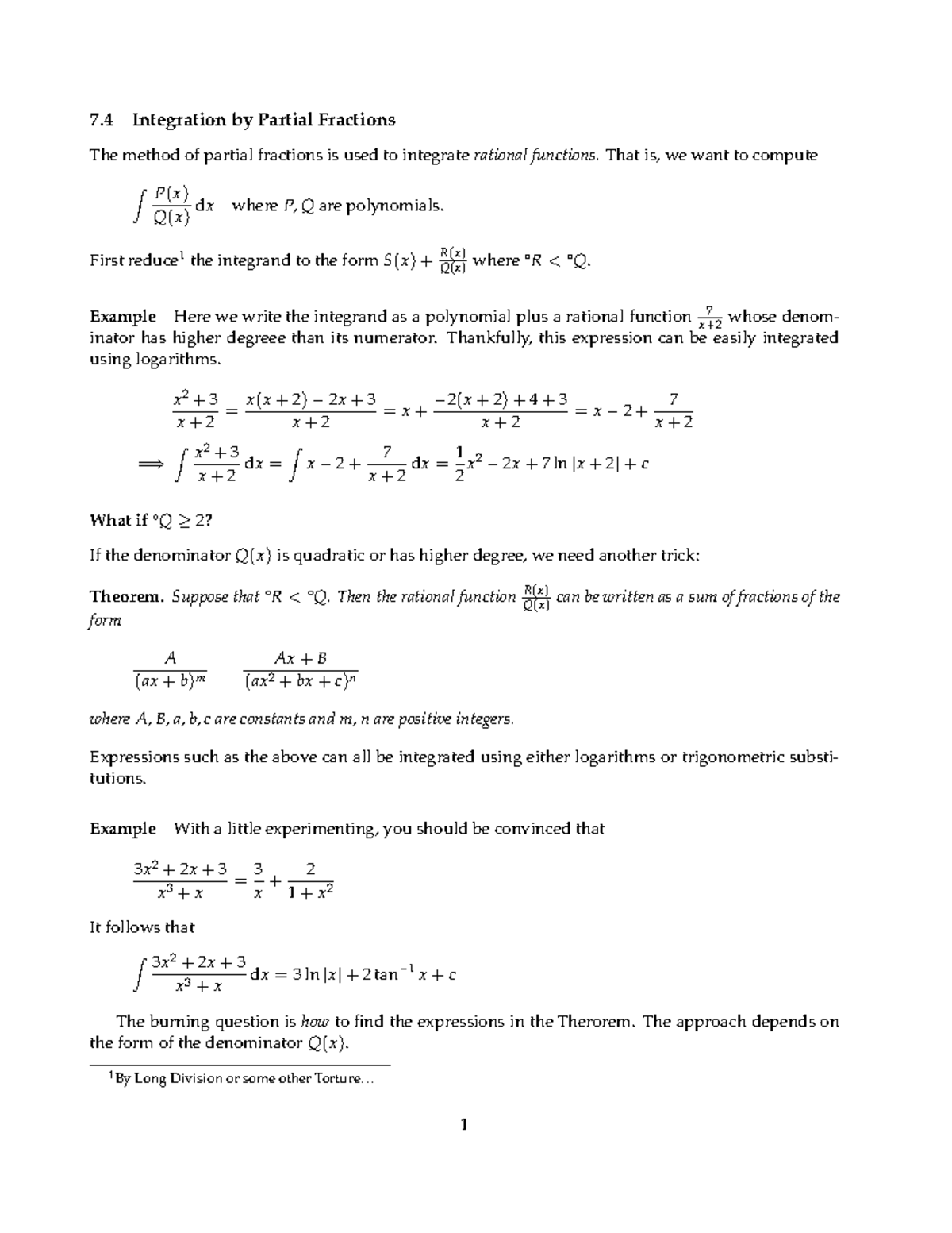 7.4 Integration: Partial Fractions and Trigonometric Substitution - Studocu