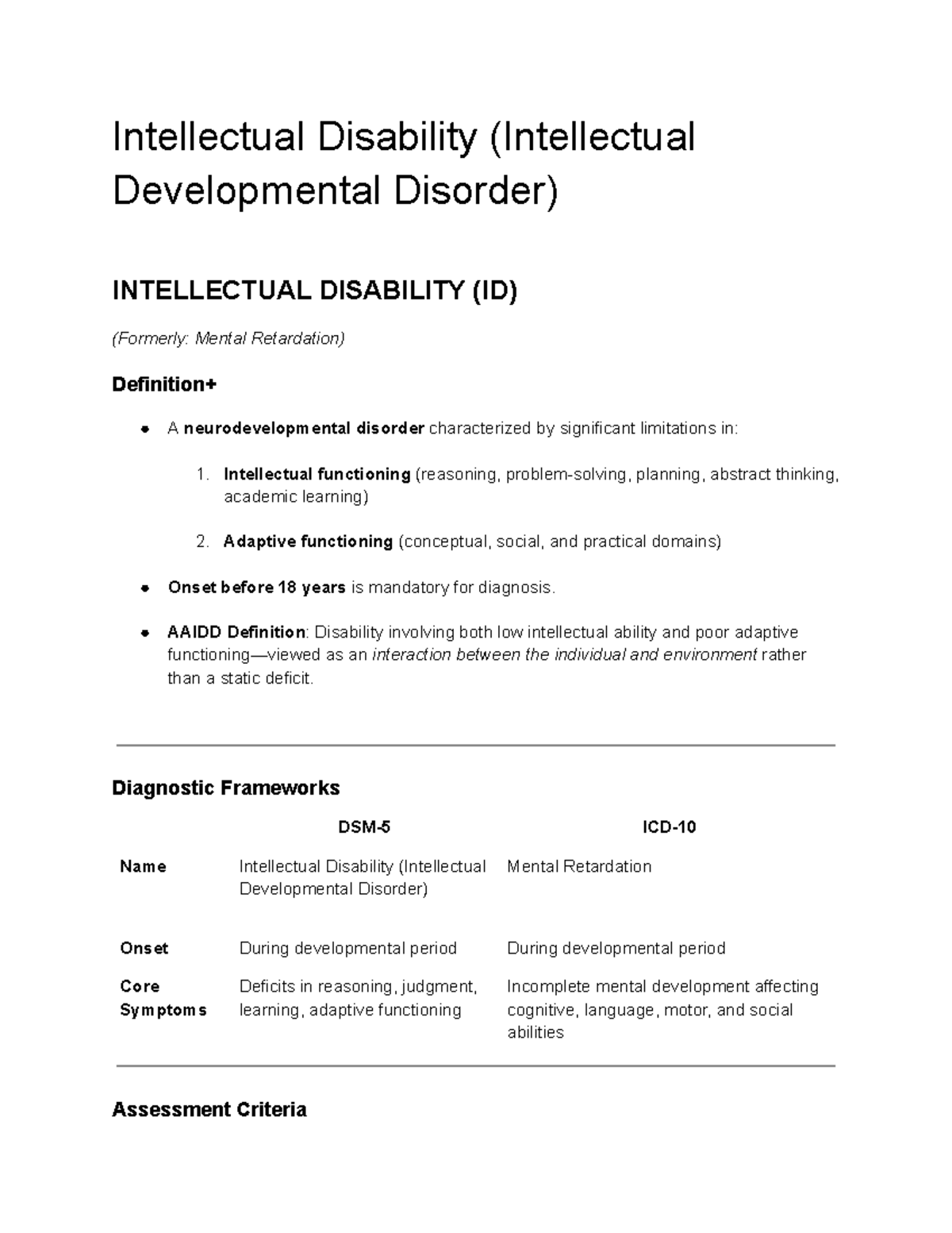 Intellectual Disability Overview and Assessment - MR Unit 7 - Studocu