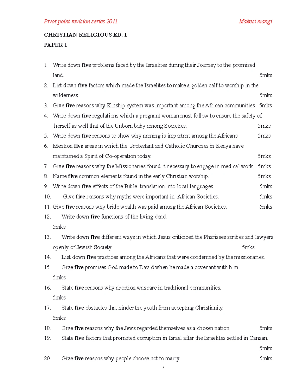 CRE - Term 2 Revision Guide for Christian Religious Education - Studocu