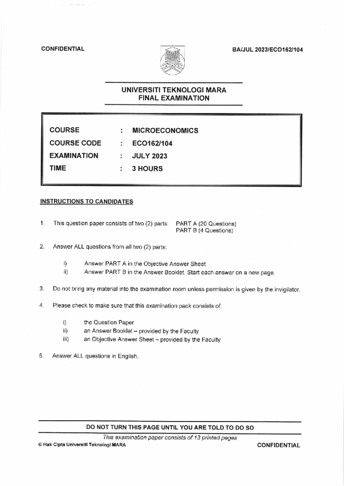 ECO 162 Microeconomics Final Exam Questions - July 2023 - Studocu