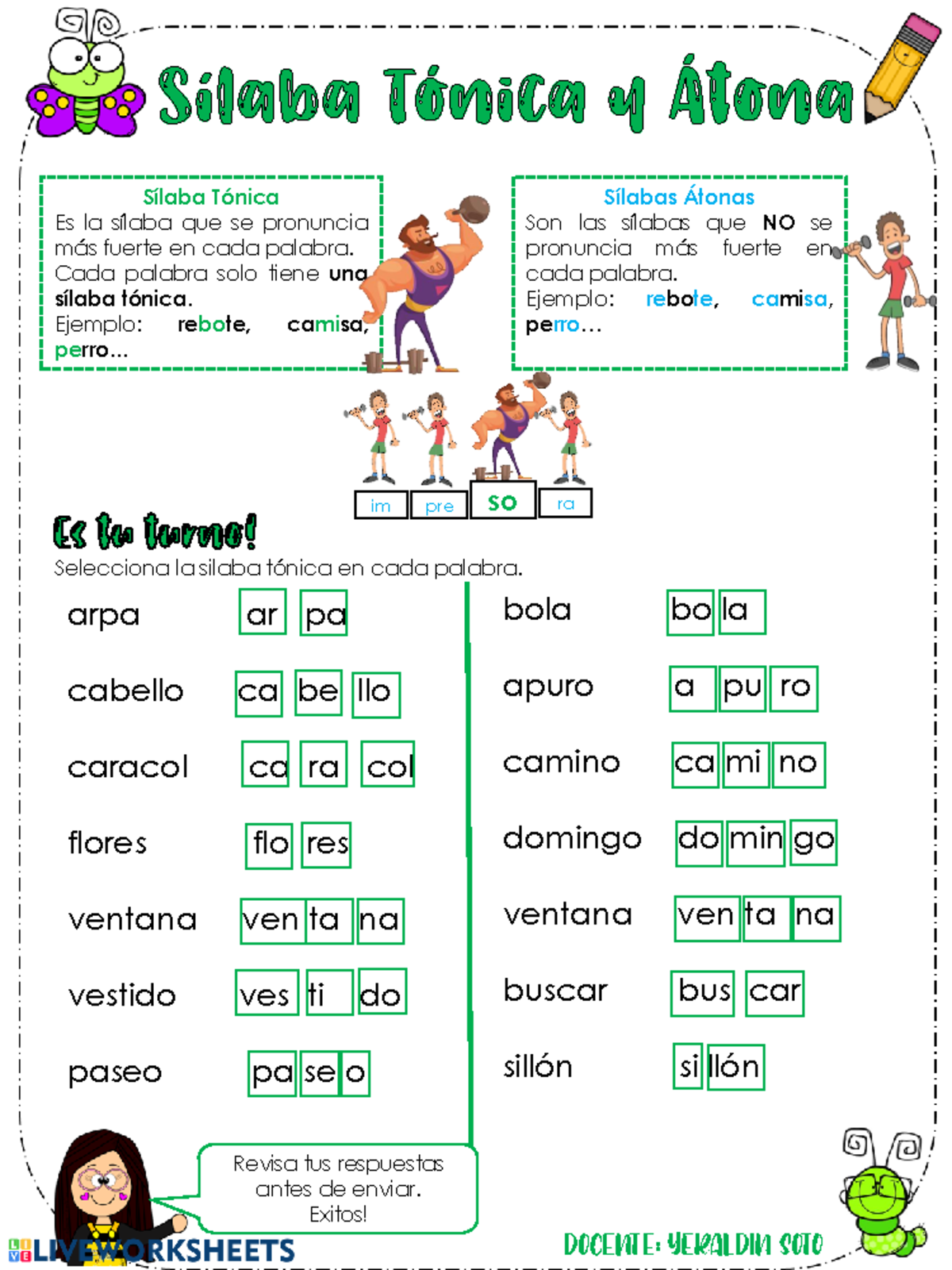 Ejercicio silaba atona y tonica 1 - arpa ar pa cabello ca be llo ...