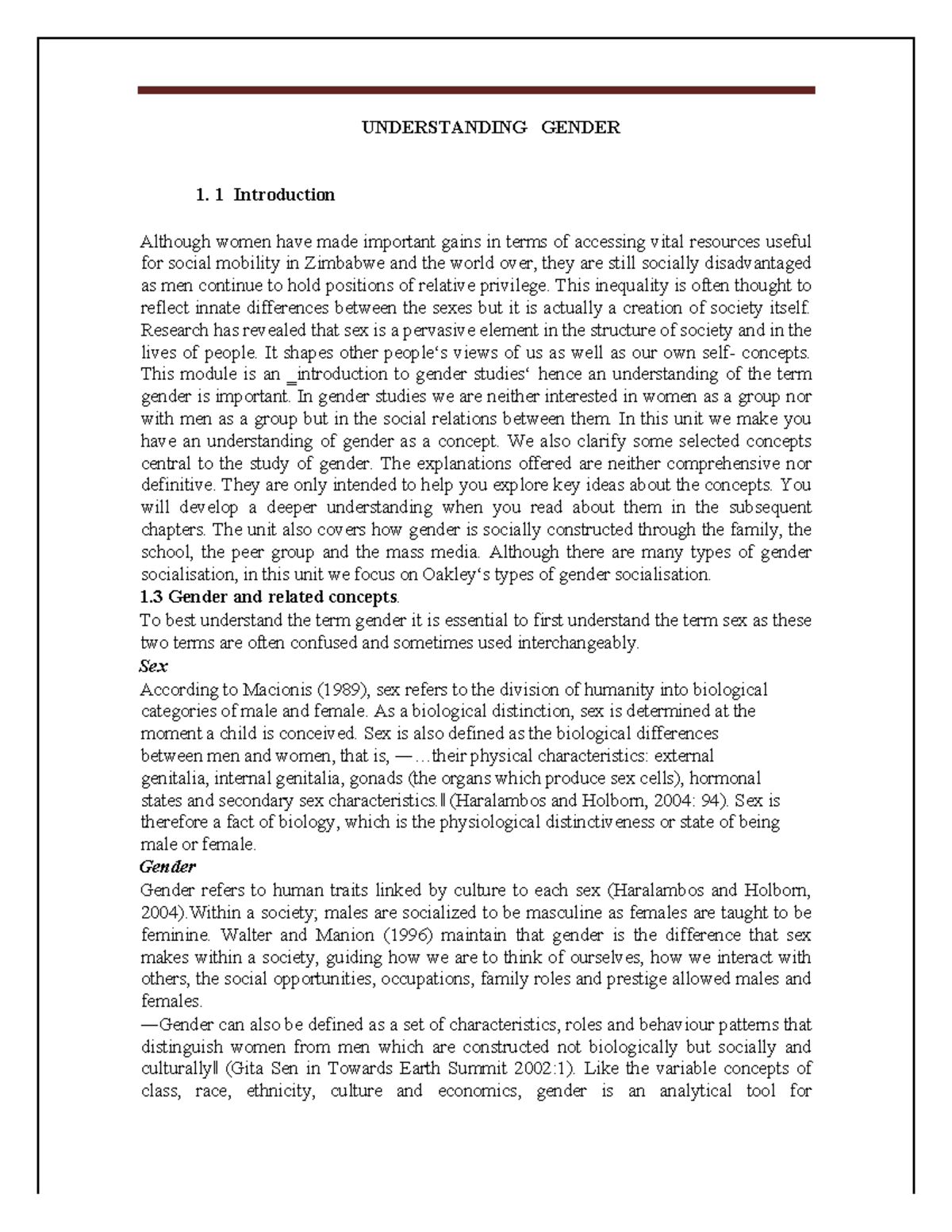 Understanding Gender: Key Concepts and Socialization Dynamics (GSS101 ...