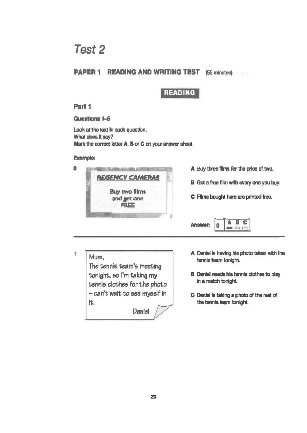 Test 2 - Reading and Writing Assessment (55 min) - tiếng NH B1 - Studocu