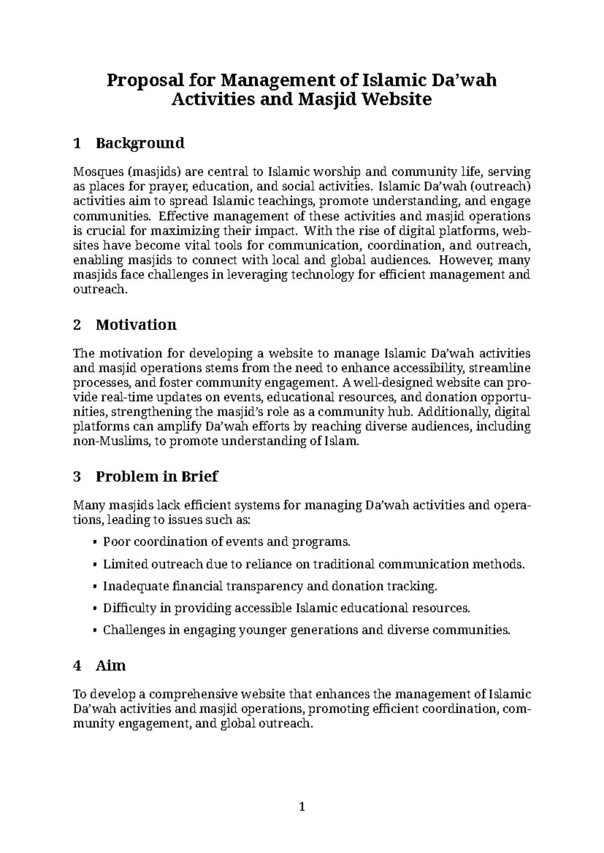 Proposal for Management of Islamic Activities & Masjid Website - Studocu
