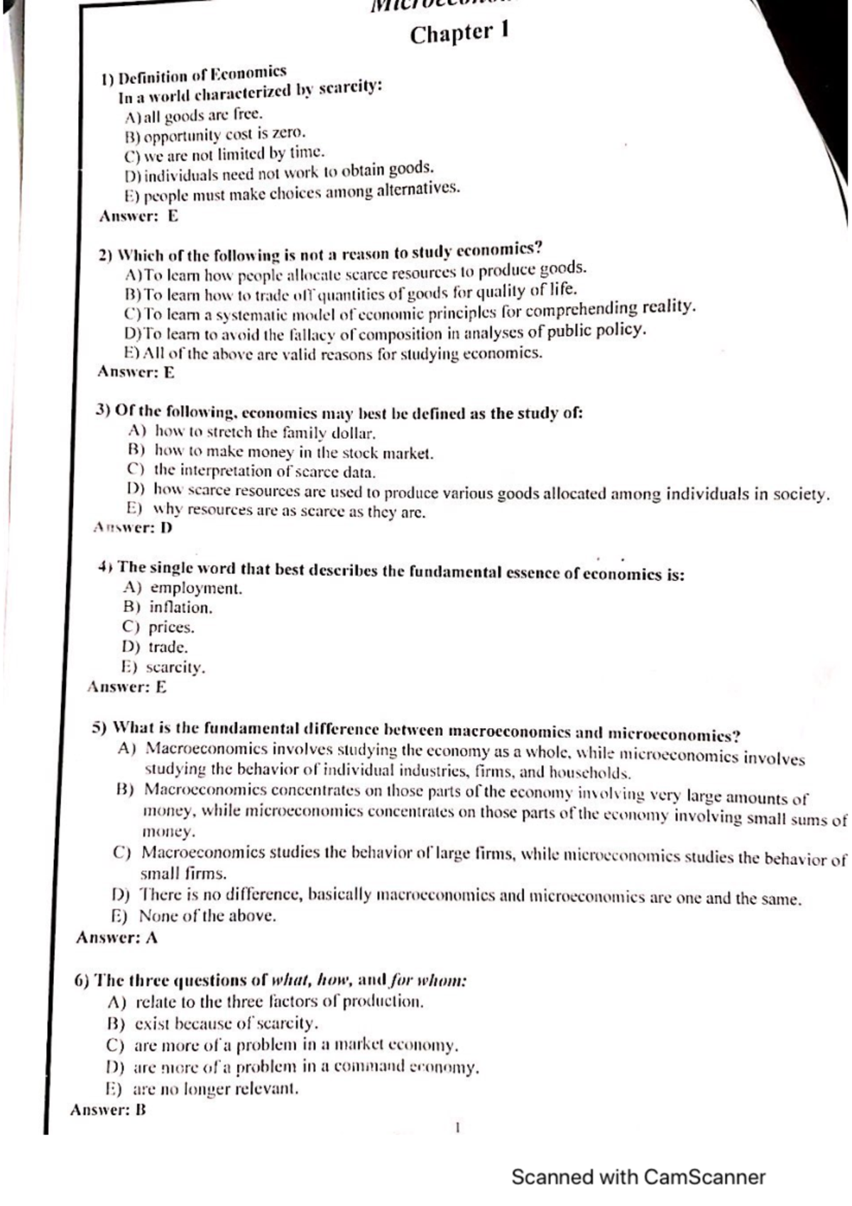 Ch1 Qs - .... - Chapter 1 1) Definition of Economics In a world ...