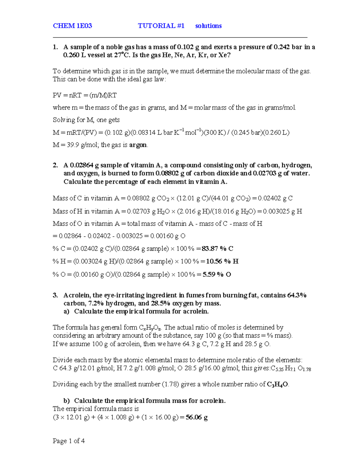 1e03-tut 1-a - Chemistry tutorial notes - - Studocu
