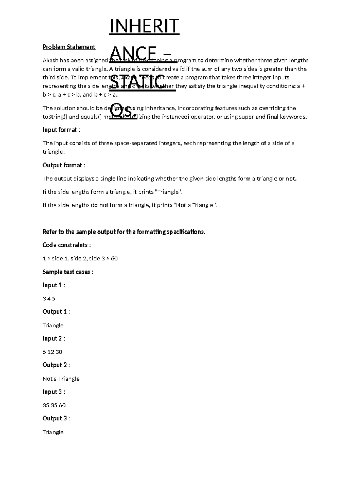 Inheritance Java - Problem Statements and Solutions - Studocu