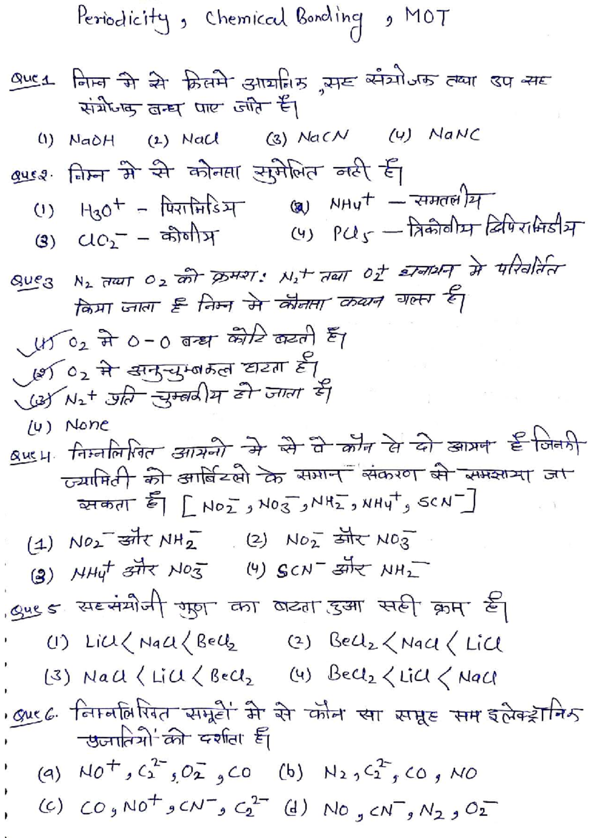 Periodicity & Chemical Bonding: MOT Questions 4959 - Studocu