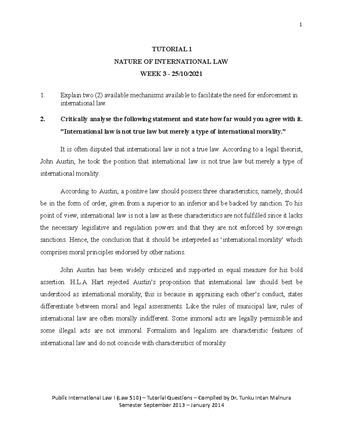 International Law Tutorial Questions - LWB05G Group 1 Analysis - Studocu