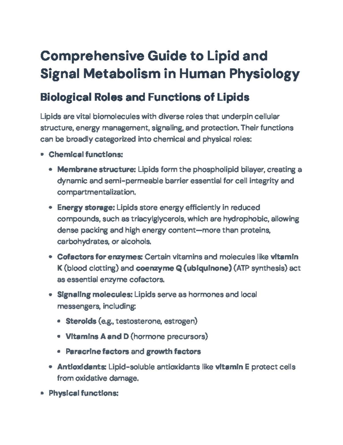 Comprehensive Study of Lipid Metabolism and Signaling in Human ...