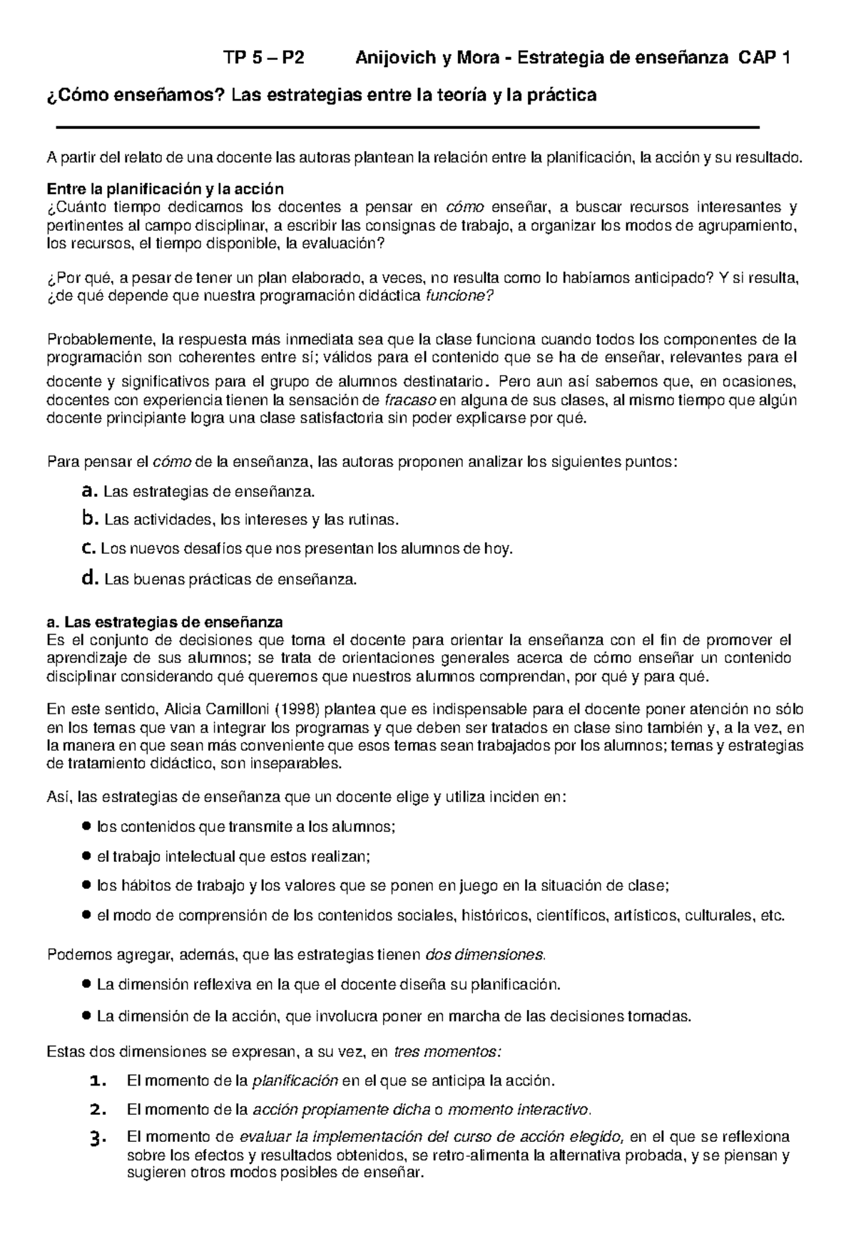 Anijovich Y Otros Estrategias De Ense Anza Otra Mirada Al Quehacer En El Aula Cap Tp P