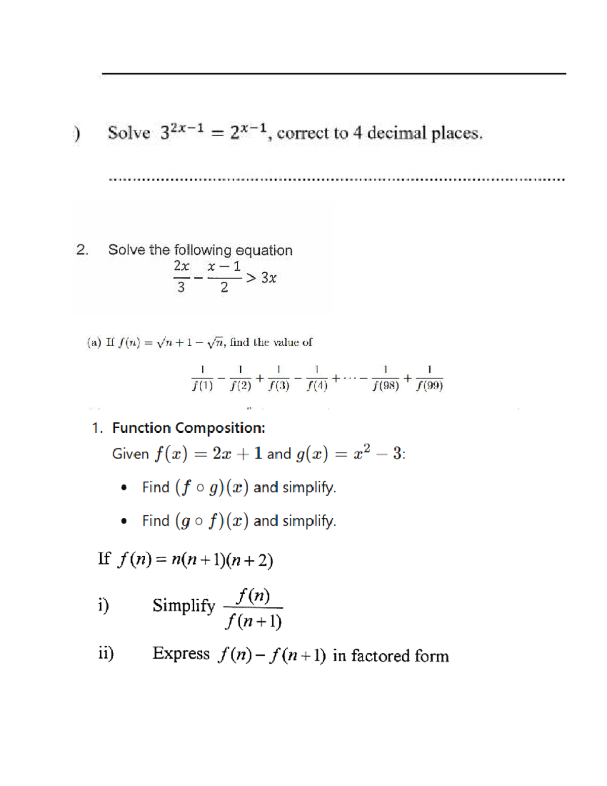 Math 101: Function Composition & Equation Solving Practice - Studocu
