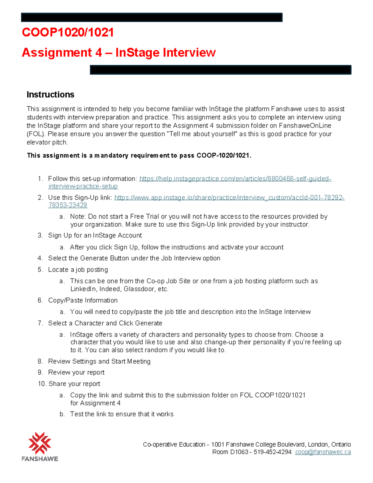 Assignment 4 - InStage Interview Instructions for Education 1001 - Studocu