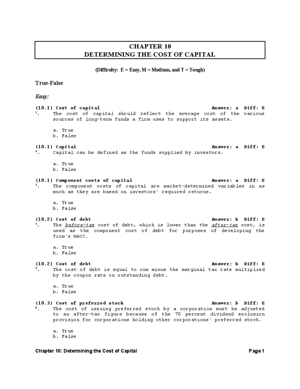 CHAPTER 10 WACC Practice Problems and Cost of Capital Analysis - Studocu