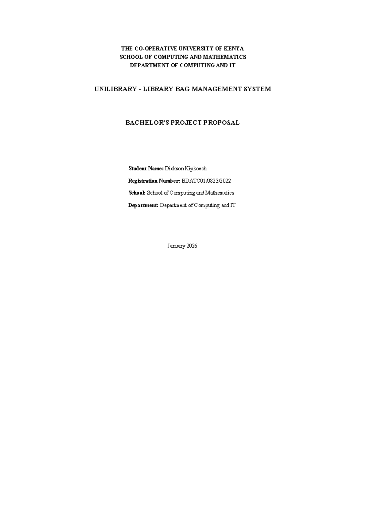 UniLibrary Bag Management System Project Proposal (BSc IT) - Studocu