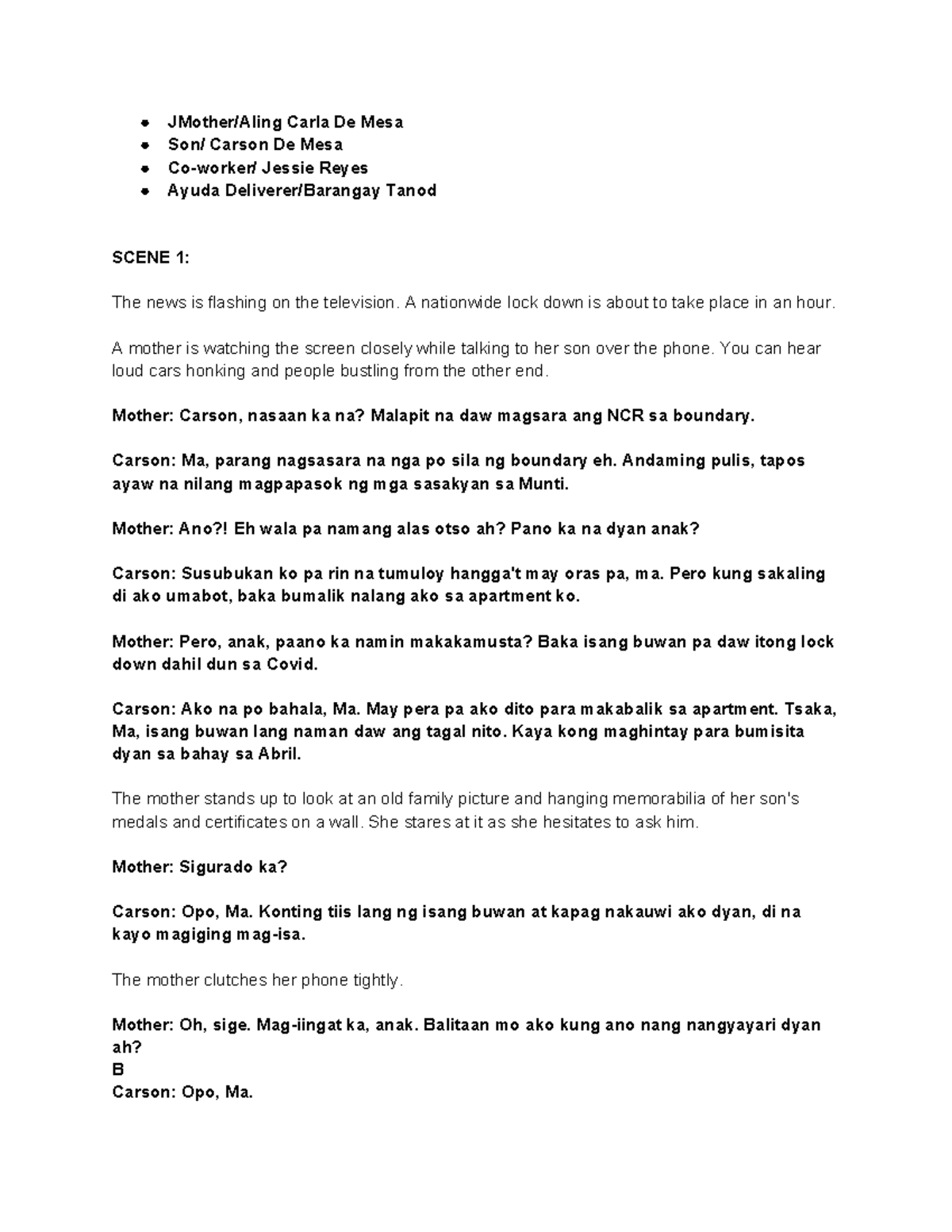CW Script: A Mother's Love Amidst Lockdown Challenges - Studocu