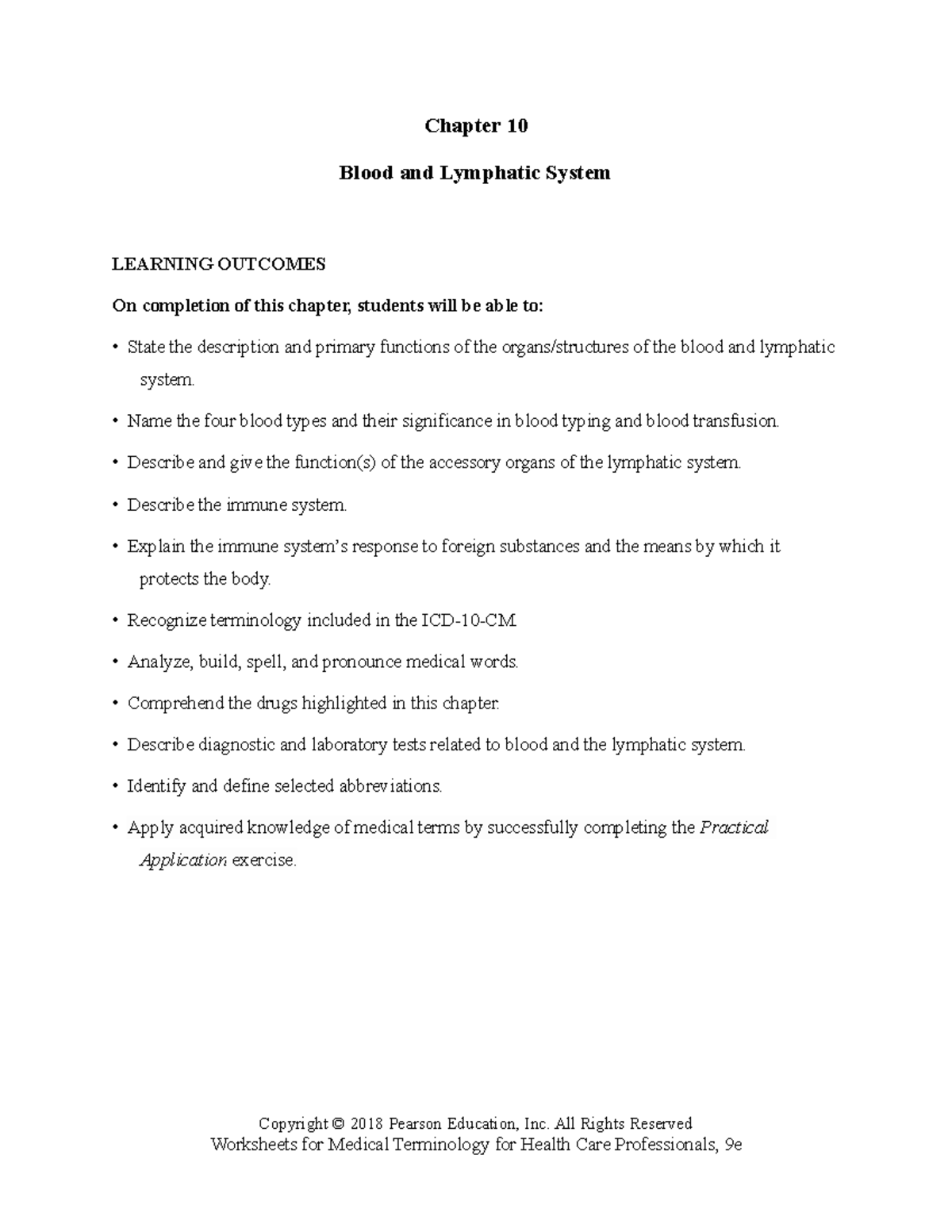Chapter 10 Worksheet - Chapter 10 Blood and Lymphatic System LEARNING ...