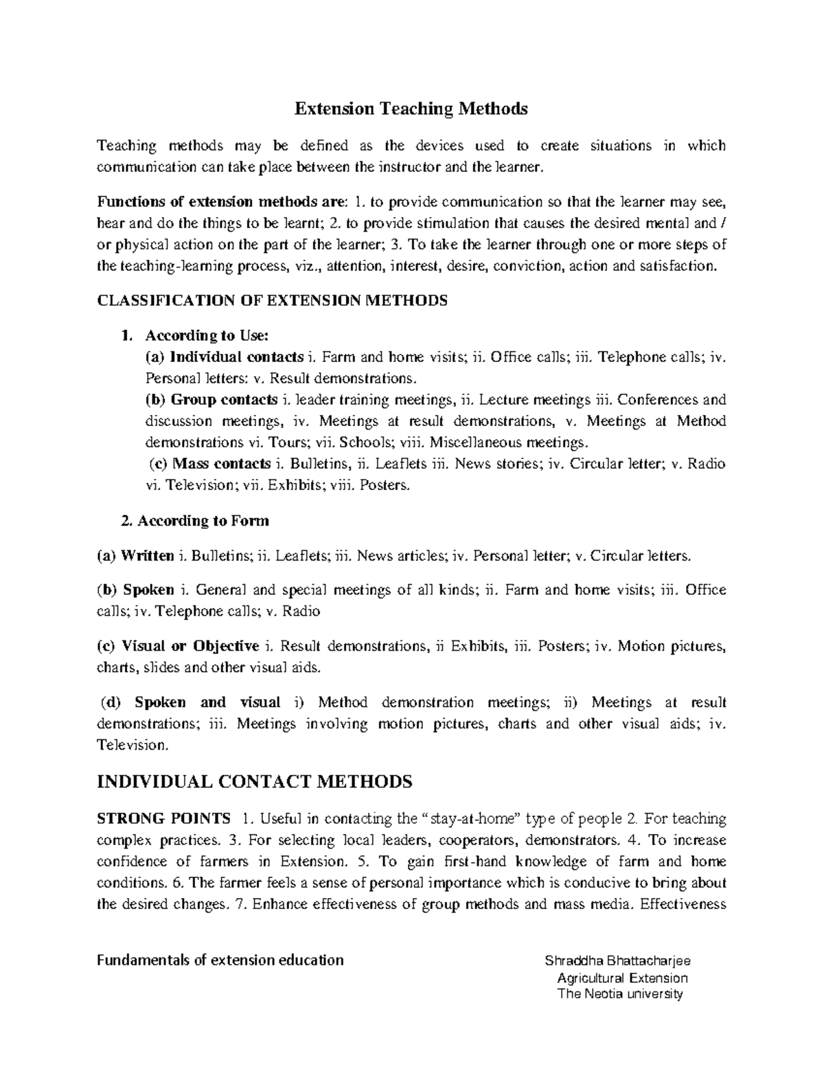 Extension Teaching Methods in Agricultural Extension (AE 101) - Studocu