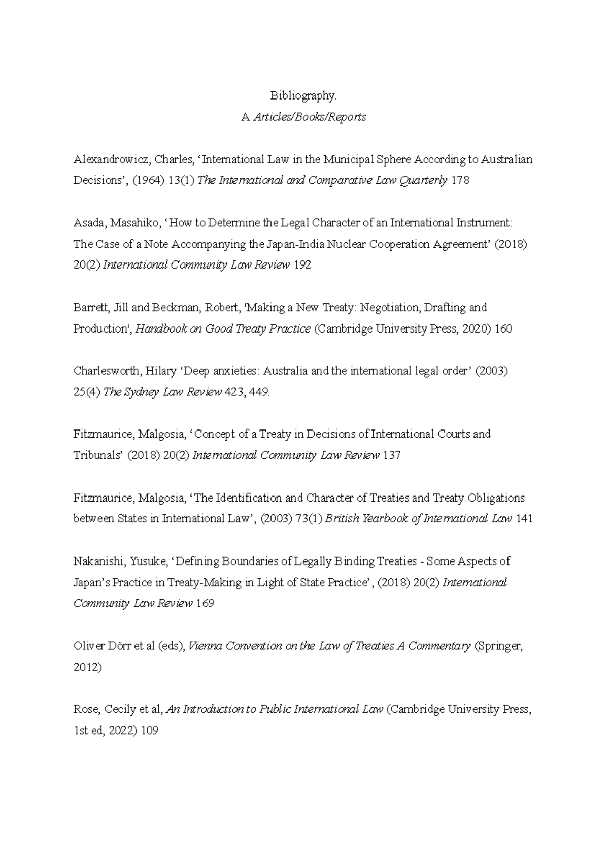 International Law Bibliography: Key Sources and References - Studocu