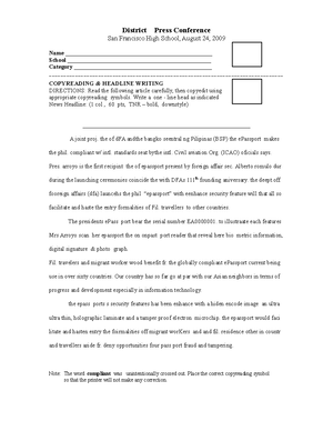 Copyreading 8 - An activity sheet for copy reading. - Exercise 2 ...