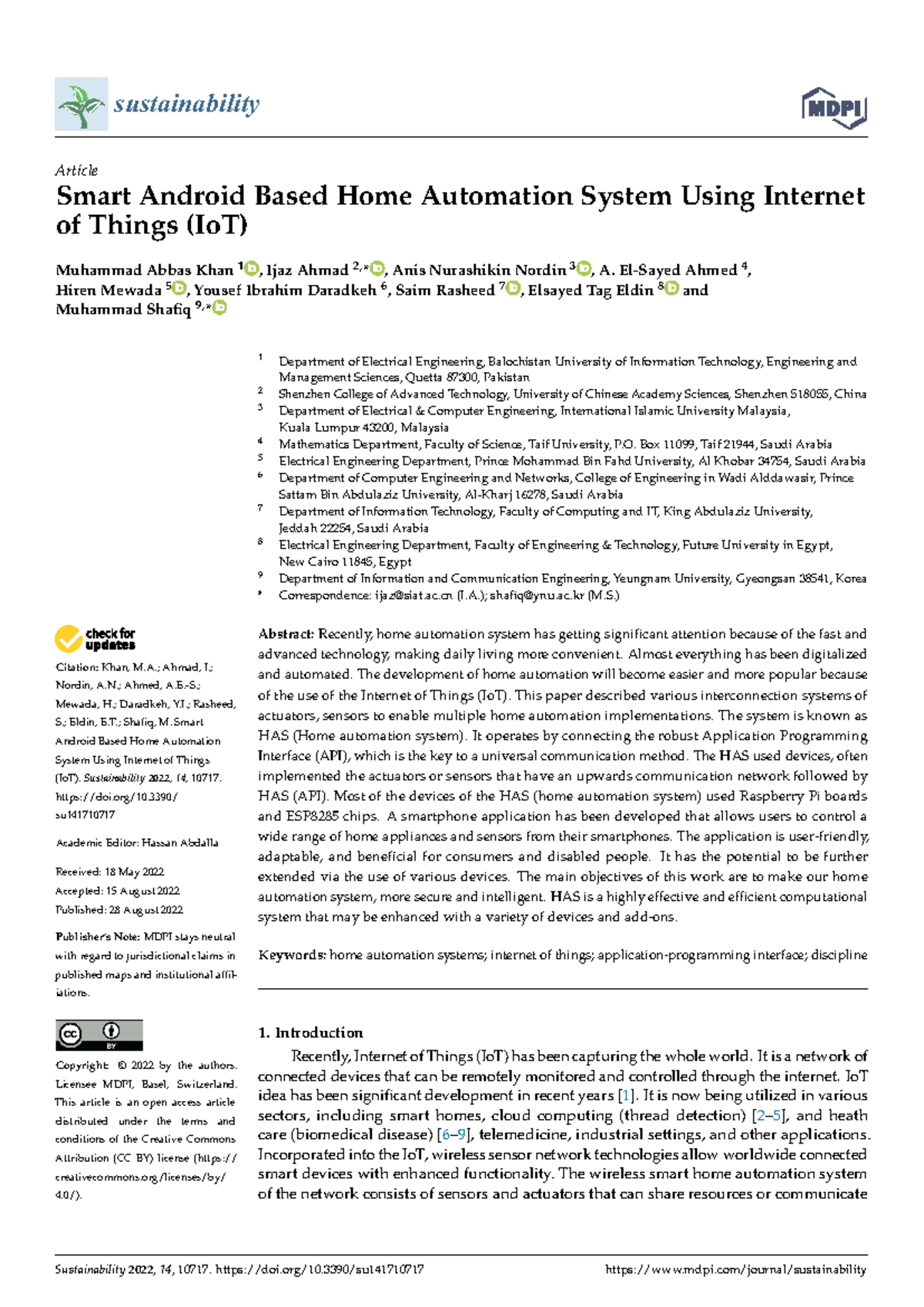 Smart Home Automation System Using IoT: A Sustainability Approach ...