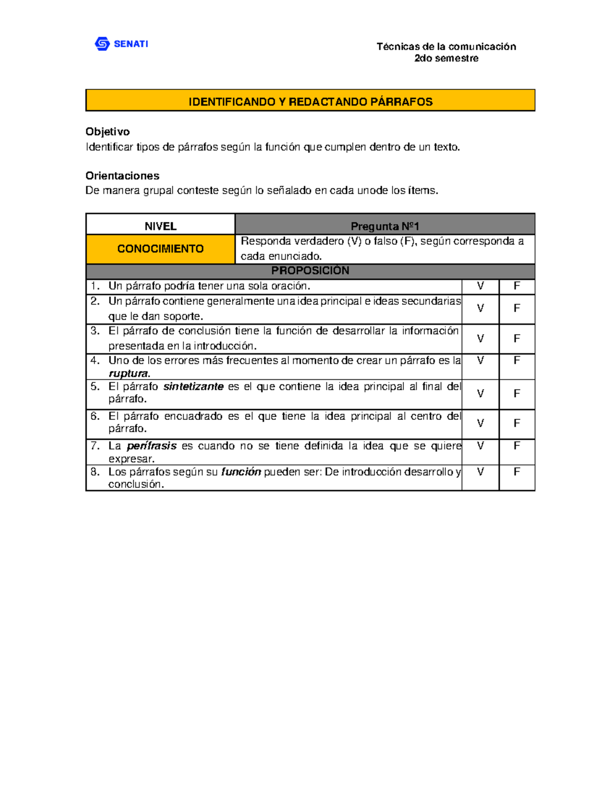 Actividad sobre párrafos - Técnicas de la comunicación 2do semestre ...
