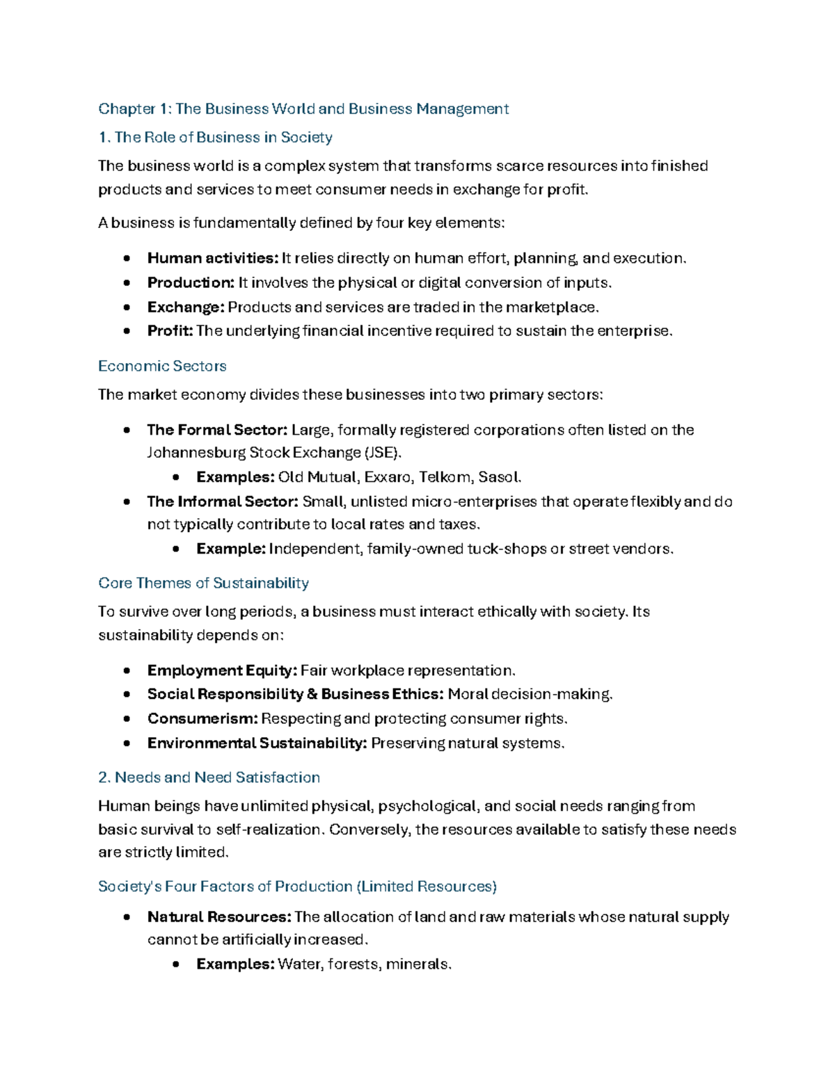 Chapter 1: The Business World and Business Management - Studocu