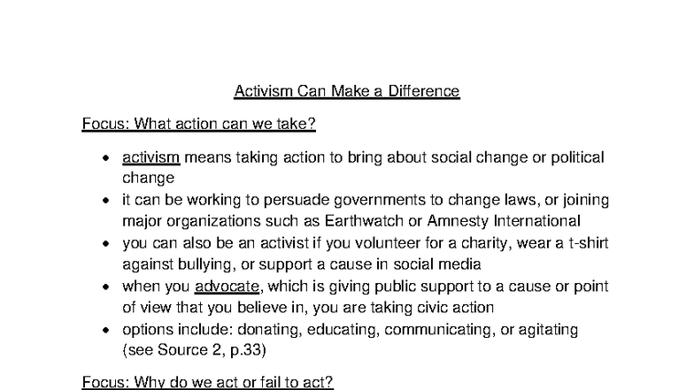 Activism Can Make a Difference: Actions for Social Change - Studocu