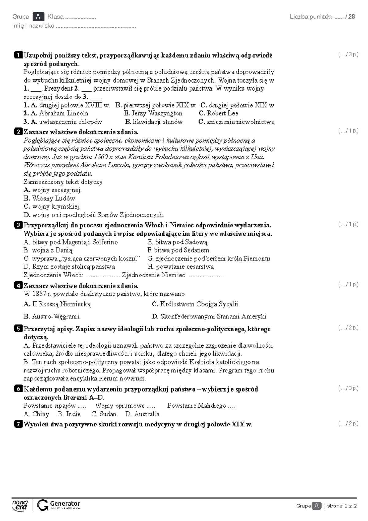 Sprawdzian Z Historii 3 Gimnazjum Wiosna Ludów