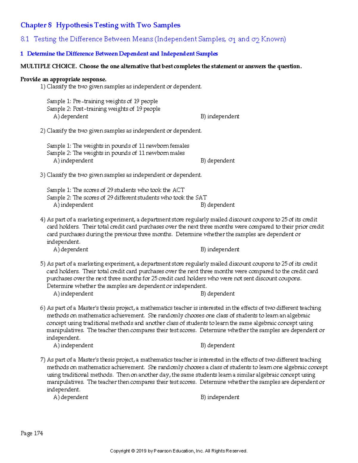 Les7e ptb 08 - ……. - Chapter 8 Hypothesis Testing with Two Samples 8 ...