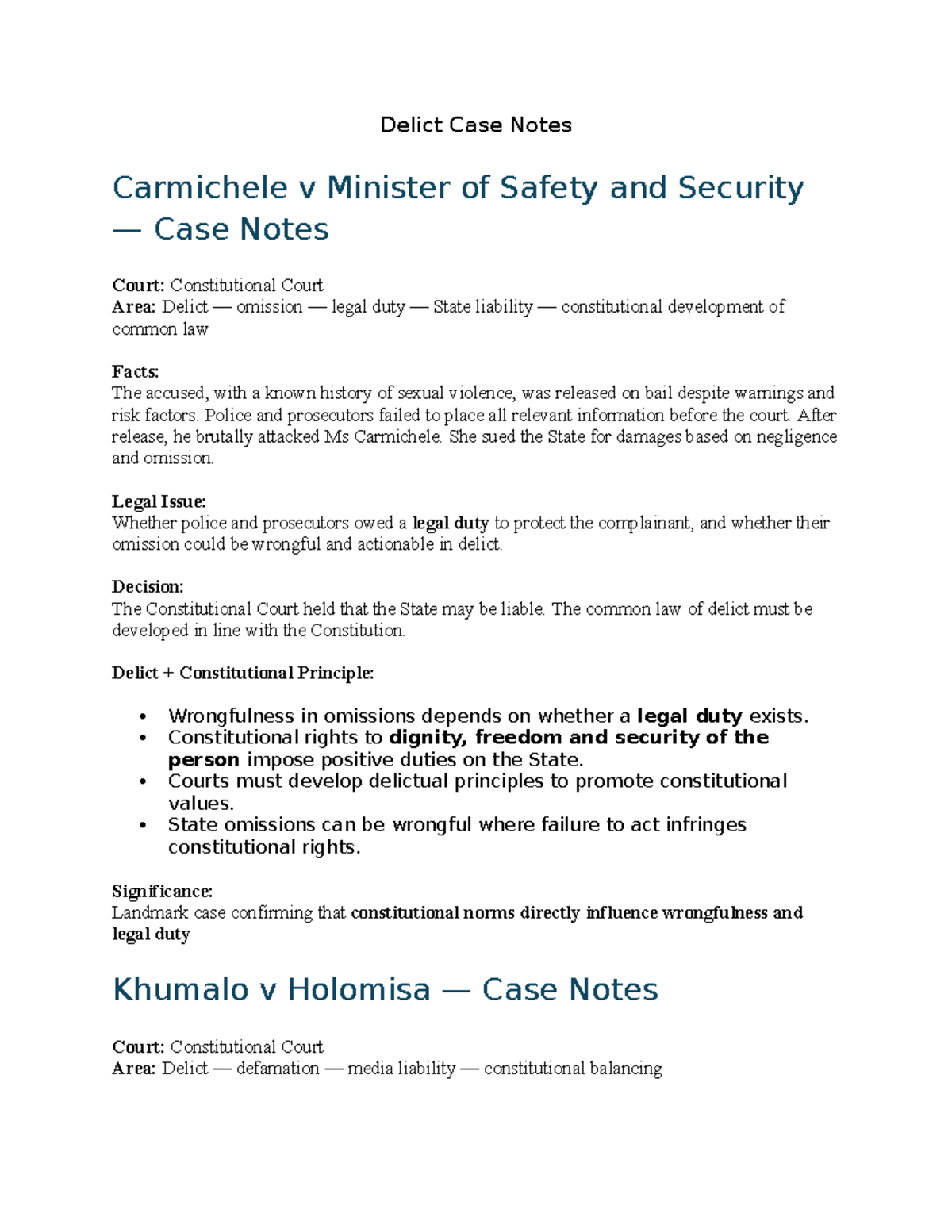 Delict Case Notes: Carmichele v Minister of Safety and Security ...