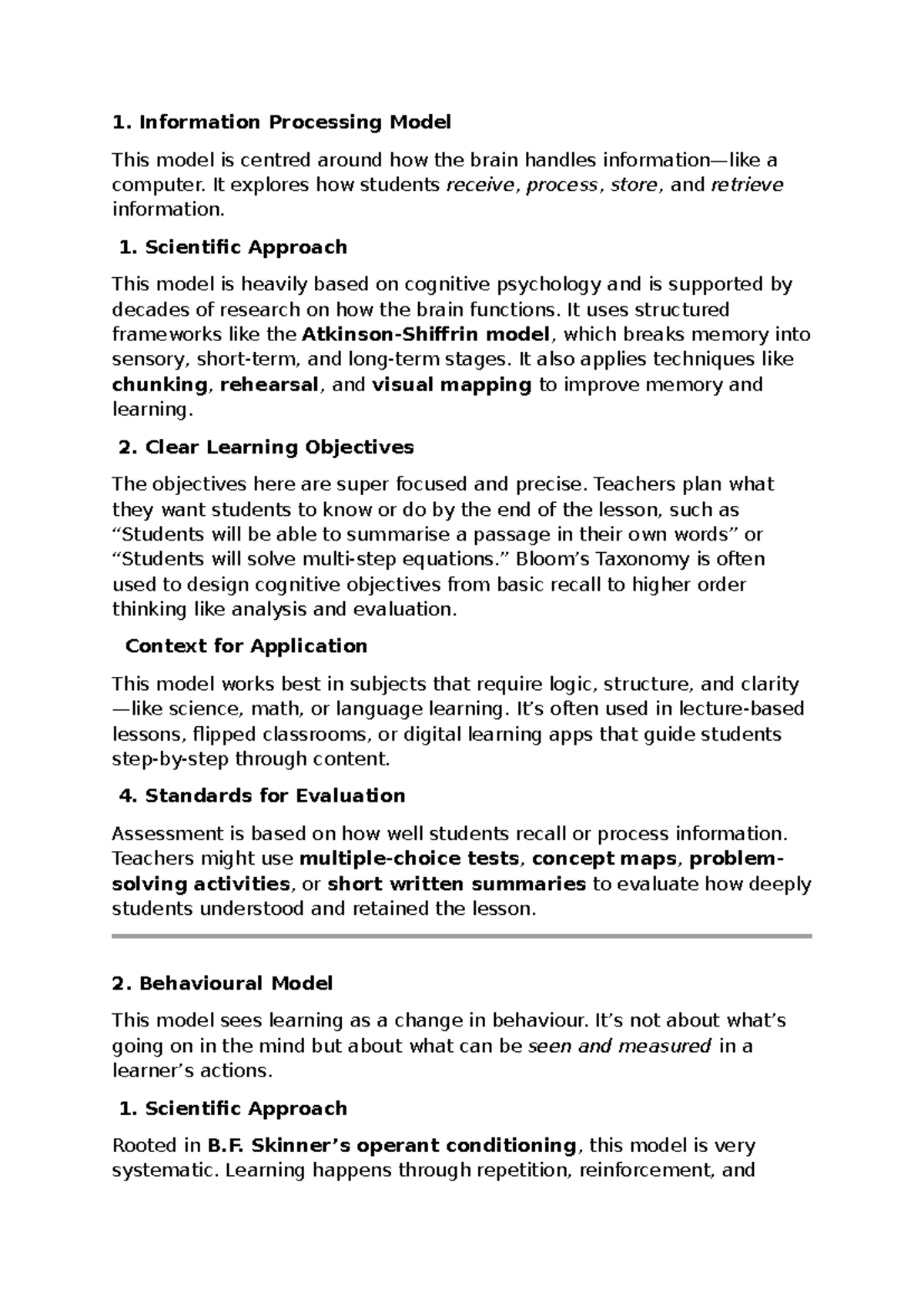 Psychology 101: Information Processing, Behavioral, and Personal Models ...