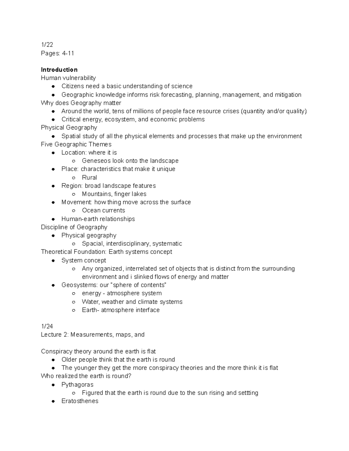 Physical Geography Lecture Notes (ENV 101) - Key Concepts and Terms - 1 ...