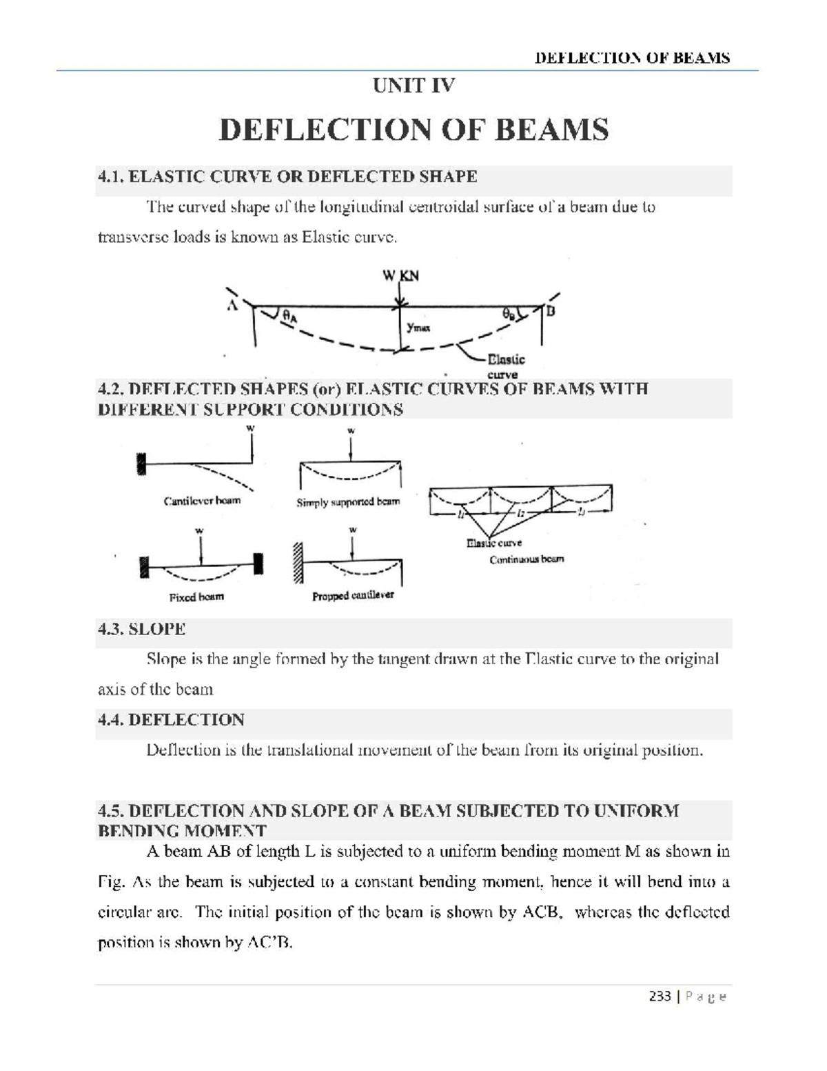 DEFLECTION OF BEAMS - UNIT IV NOTES (Rohini 43933005978) - Studocu