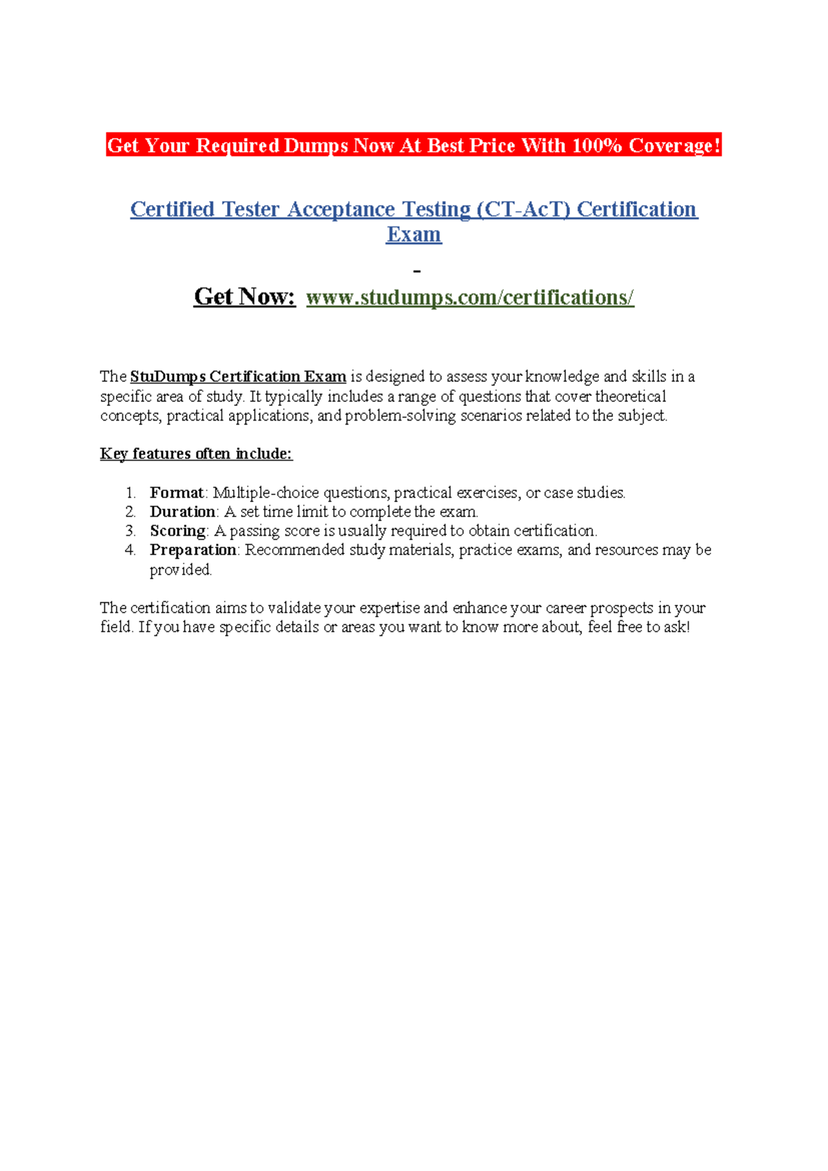 Certified Tester Acceptance Testing (CT-Ac T) Certification Exam - Get ...