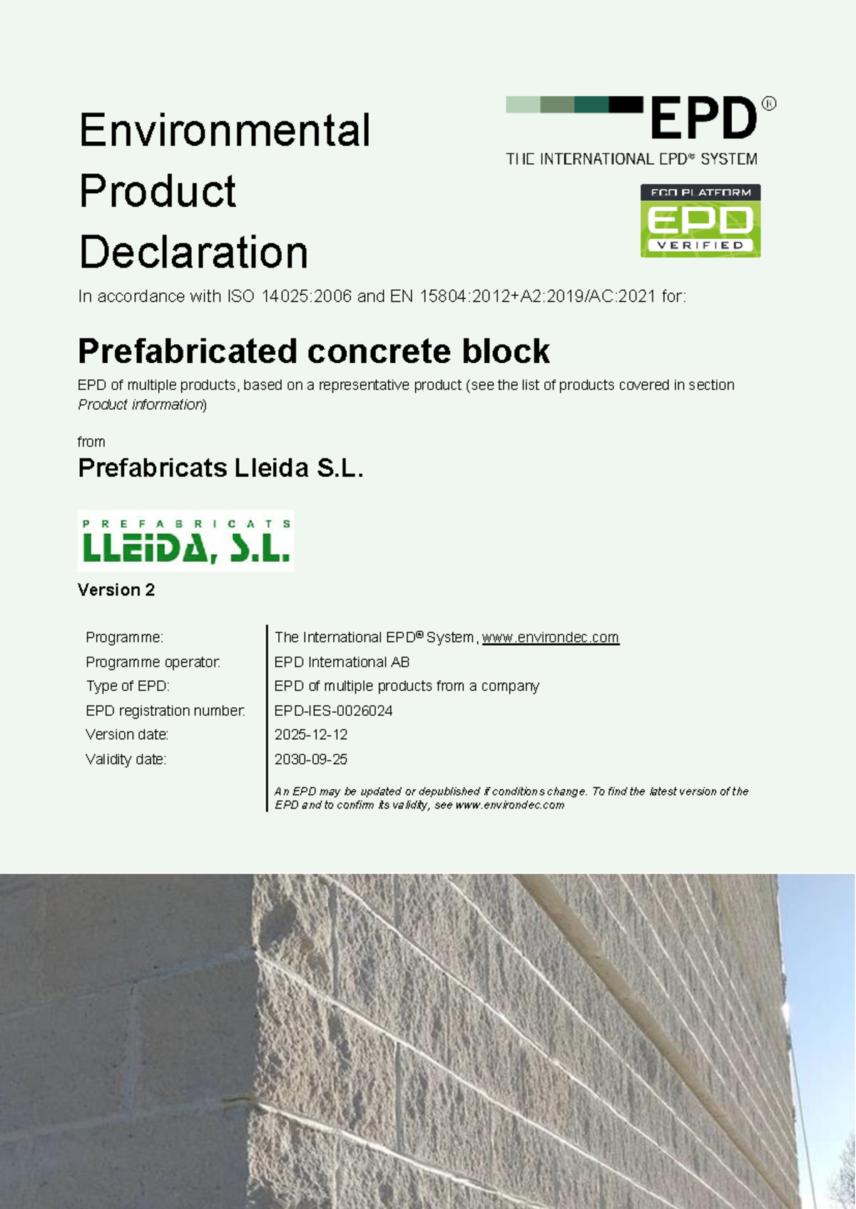 Environmental Product Declaration (EPD) for Prefabricated Concrete ...