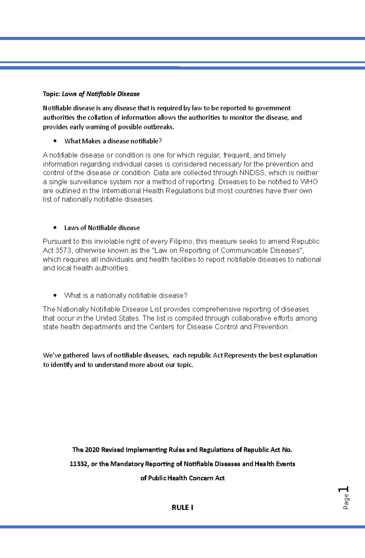 Laws Governing Notifiable Diseases: Understanding Republic Act No ...