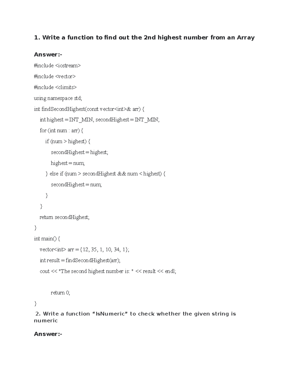 CS101 Coding Test - Functions and Programs for Array Manipulation - Studocu