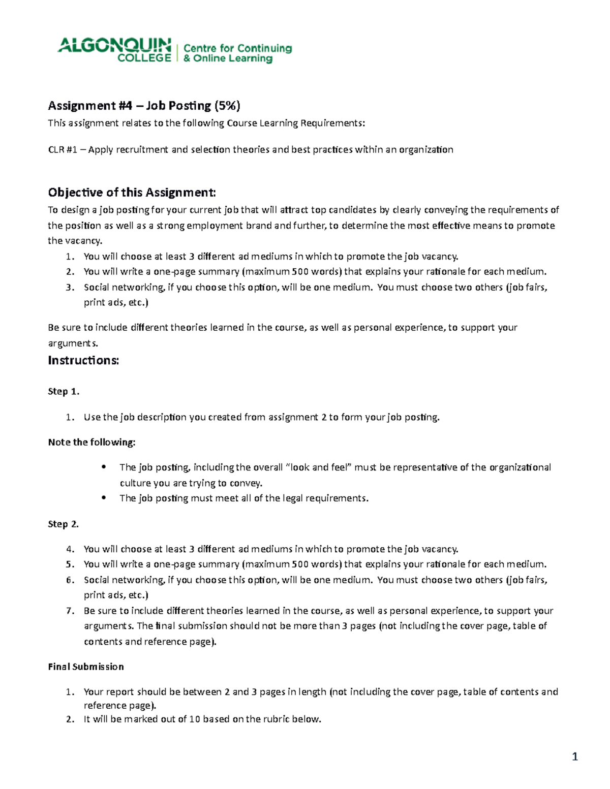 MGT2393 Assignment 4: Crafting an Effective Job Posting - Studocu
