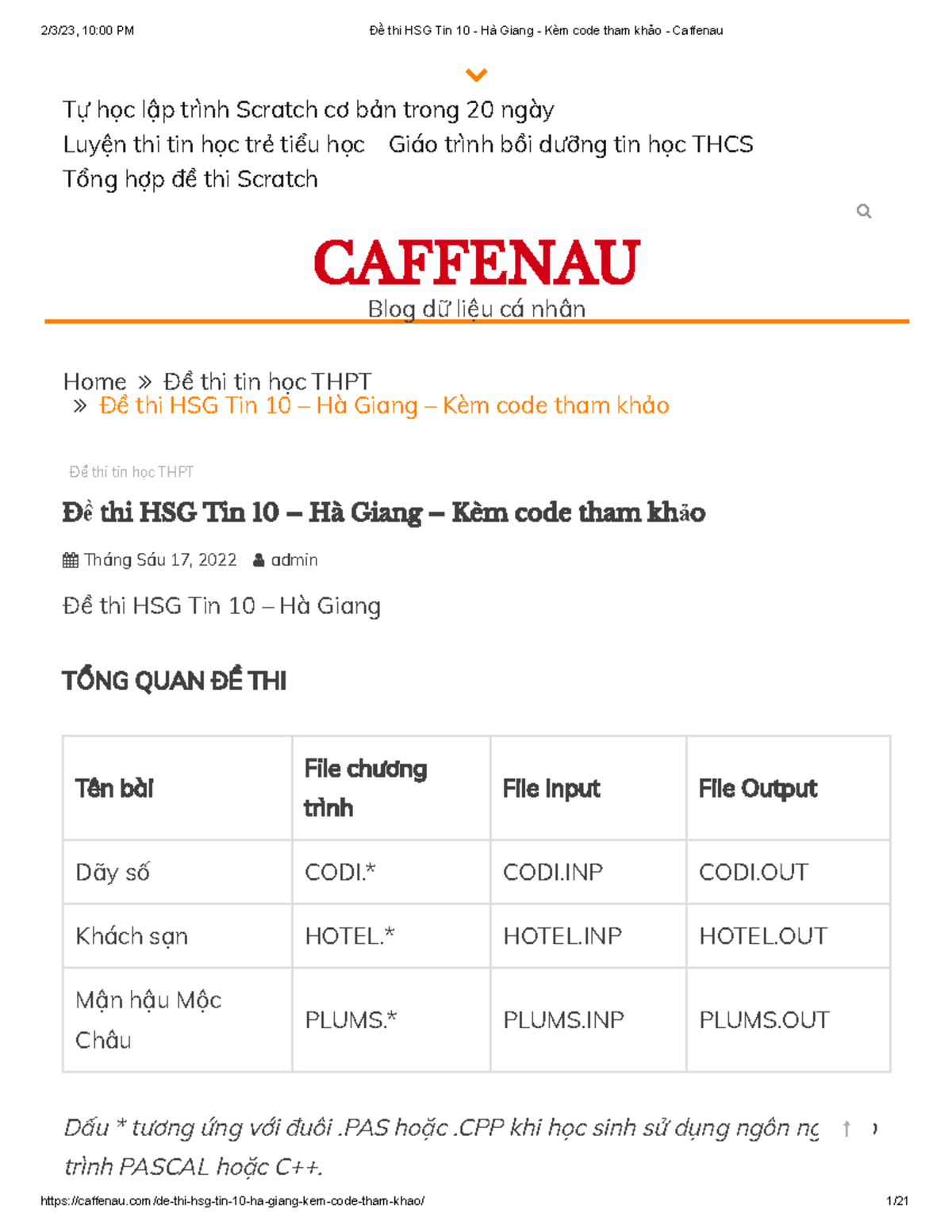 Đề thi HSG Tin 10 Hà Giang Kèm Code Tham Khảo Caffenau - Studocu
