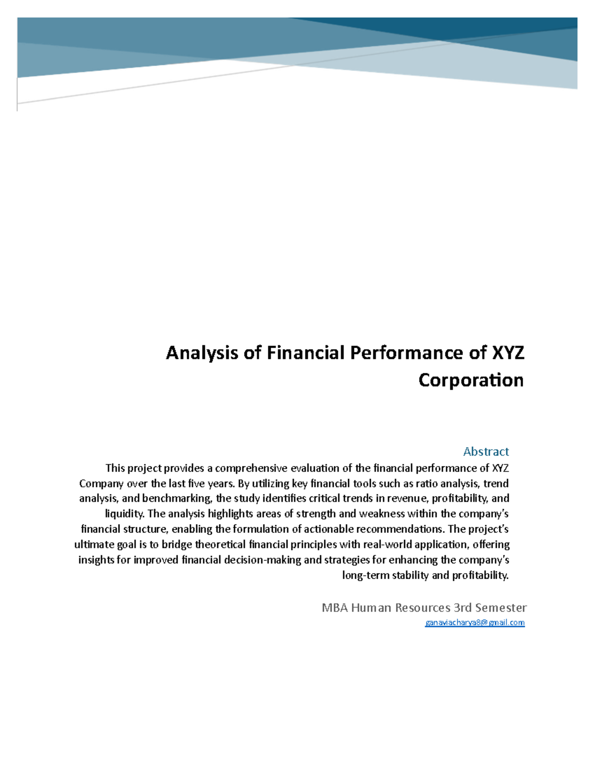 Minor Project Ganavi - veydduwfh iu - Analysis of Financial Performance ...