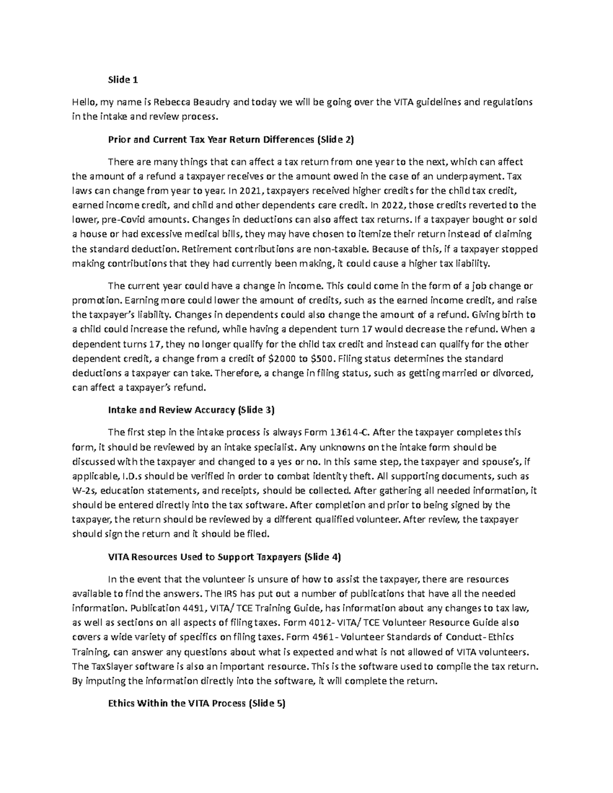 ACC 350 Project 2: Understanding VITA Guidelines and Tax Returns - Studocu